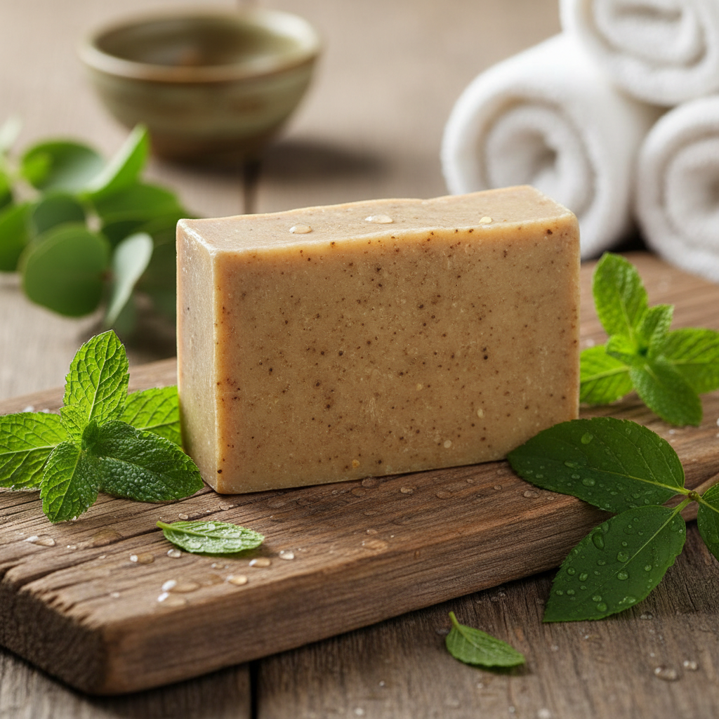 Natural soap on wooden surface
