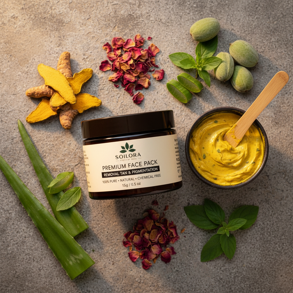 Soilora Face Pack Lifestyle Flat Lay